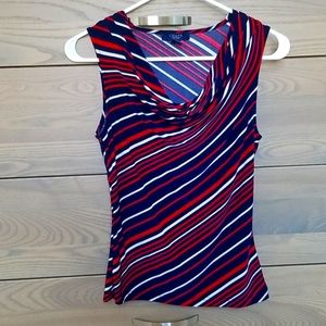 Sleeveless Cowl Neck Red White Blue Patriotic Top